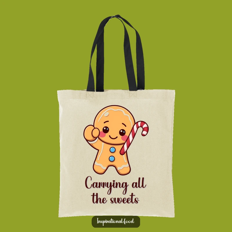 Funny Gingerbread Cookie Tote Bag - Durable Candy Cane Character Carryall