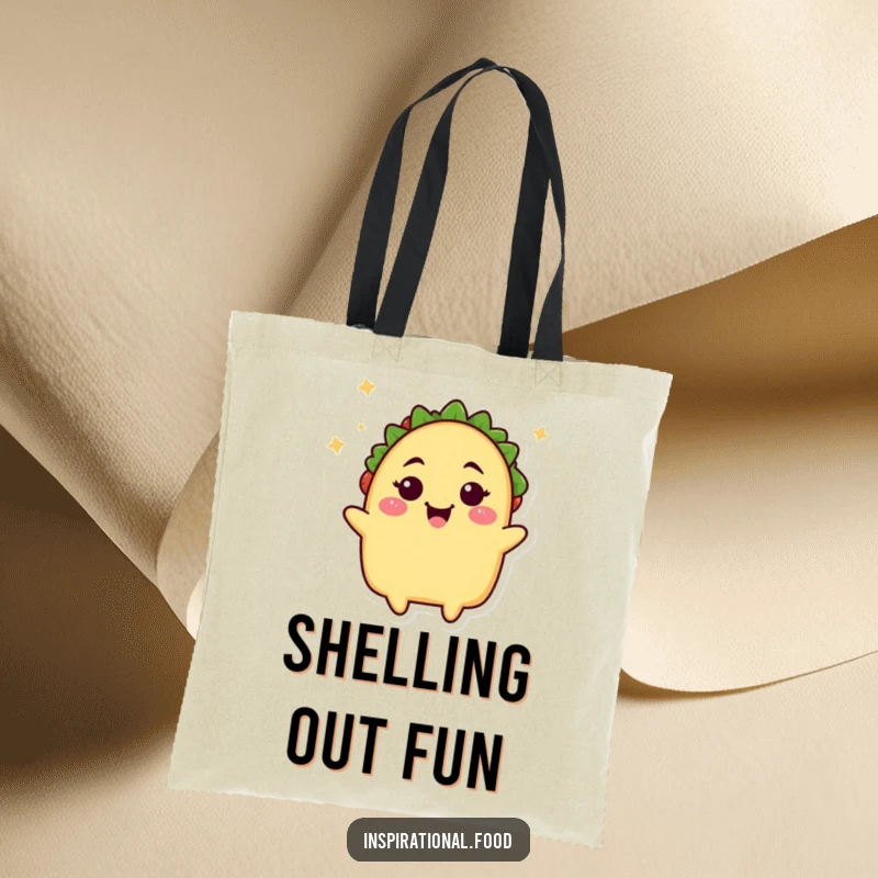 Funny taco wink tote bag, a cheerful taco character winking, ideal for grocery shopping or carrying everyday items with a splash of humor.